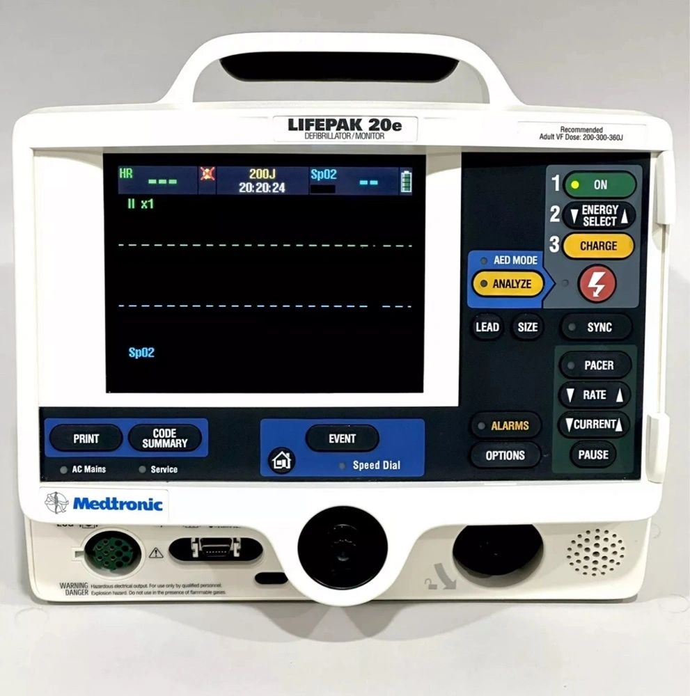 Physio-Control LIFEPAK 20e Defibrillator Monitor Complete With Hard Paddles, Battery, SPO2 Cable, ECG Cable, AED Mode, Pacing, Printer, & Power Cord - Image 2