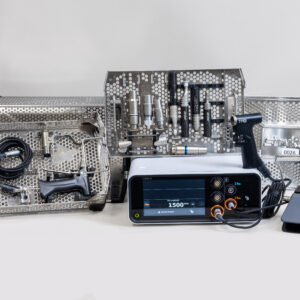 Stryker TPX Surgical Power Tool Set with CORE 2 Console including micro drill, sagittal saw, oscillating saw, reciprocating saw, wire driver, foot pedal, power cords, and sterilization cases.
