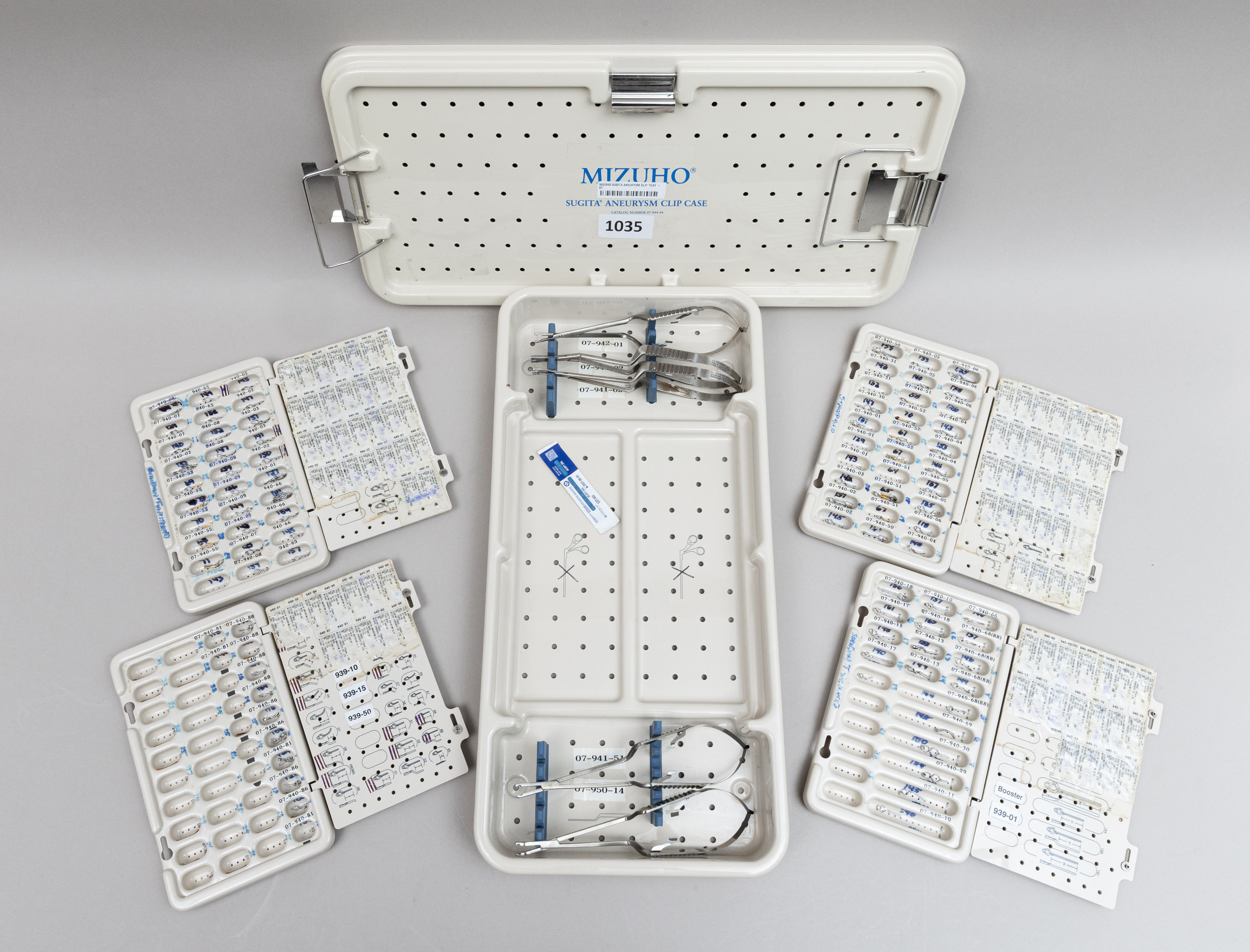 Mizuho Sugita Aneurysm Clip Set with Sterilization Case, Clip Appliers, SANO Clip Remover, and Assorted Sugita Aneurysm Clips for Neurosurgery