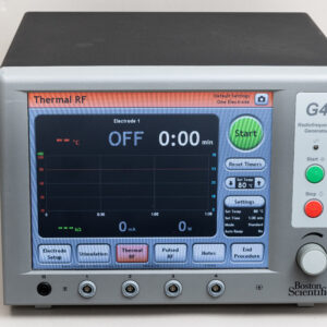 Boston Scientific Cosman G4 radiofrequency generator displaying the Thermal RF operating screen with four electrode connections and touchscreen controls.