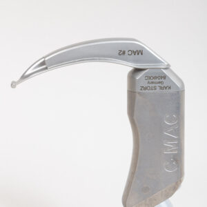Karl Storz C-MAC 8404KXC MAC #2 video laryngoscope with integrated camera and curved Macintosh blade for pediatric airway visualization.
