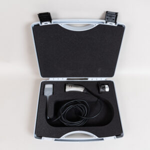 Covidien EleVision autoclavable C-mount camera head (95-3904) with EZ240 C-mount coupler in a protective carrying case. Refurbished surgical endoscopy camera system shown with integrated cable and foam storage insert.
