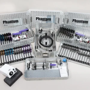 TSI Tedan Phantom Lighted ALIF Lumbar Retractor System AL-0700 with ring retractor, titanium and radiolucent aluminum ALIF blades, LED light source, accessory arms, and sterilization containers.