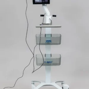 Karl Storz C-MAC 8404ZX HD video laryngoscope system with 8404AXC Macintosh Size 3 blade, mobile pole stand, power supply, and C-MAC connection cable.
