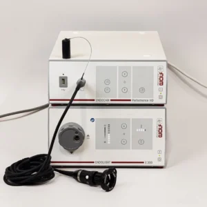 Richard Wolf Endocam Performance HD camera control unit 5514751 with EndoCam camera head 5514951, ENDOLIGHT X300 xenon light source, and RIWO C-mount coupler.