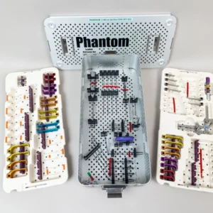 TSI Tedan Phantom MC McCulloch Lumbar Retractor System LS-1801 with hinged retractor frame, wide and narrow muscle blades, hooks, lighted offset blades, and sterilization case.