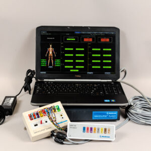 Medtronic NIM-ECLIPSE Surgeon Directed System with Dell laptop, NIM-ECLIPSE interface, NIM 3.0 Simulator, system module, cables, and power adapter.